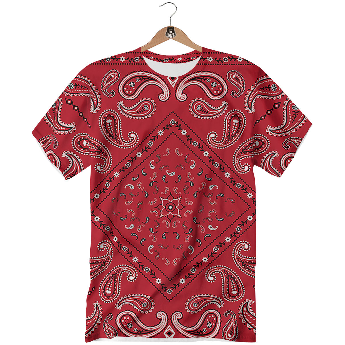 White Bandana And Black Red Print T-Shirt-grizzshop