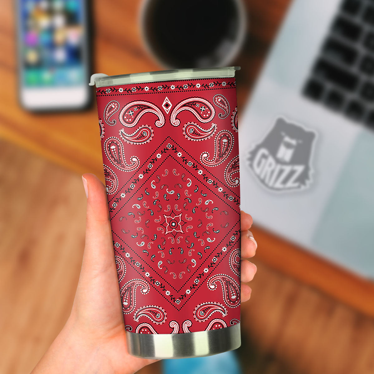 White Bandana And Black Red Print Tumbler-grizzshop