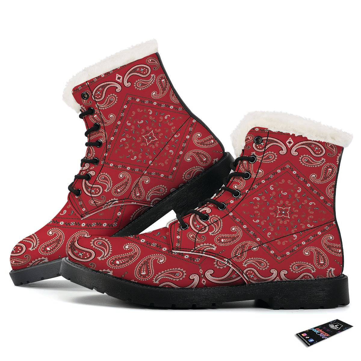 White Bandana And Black Red Print Winter Boots-grizzshop