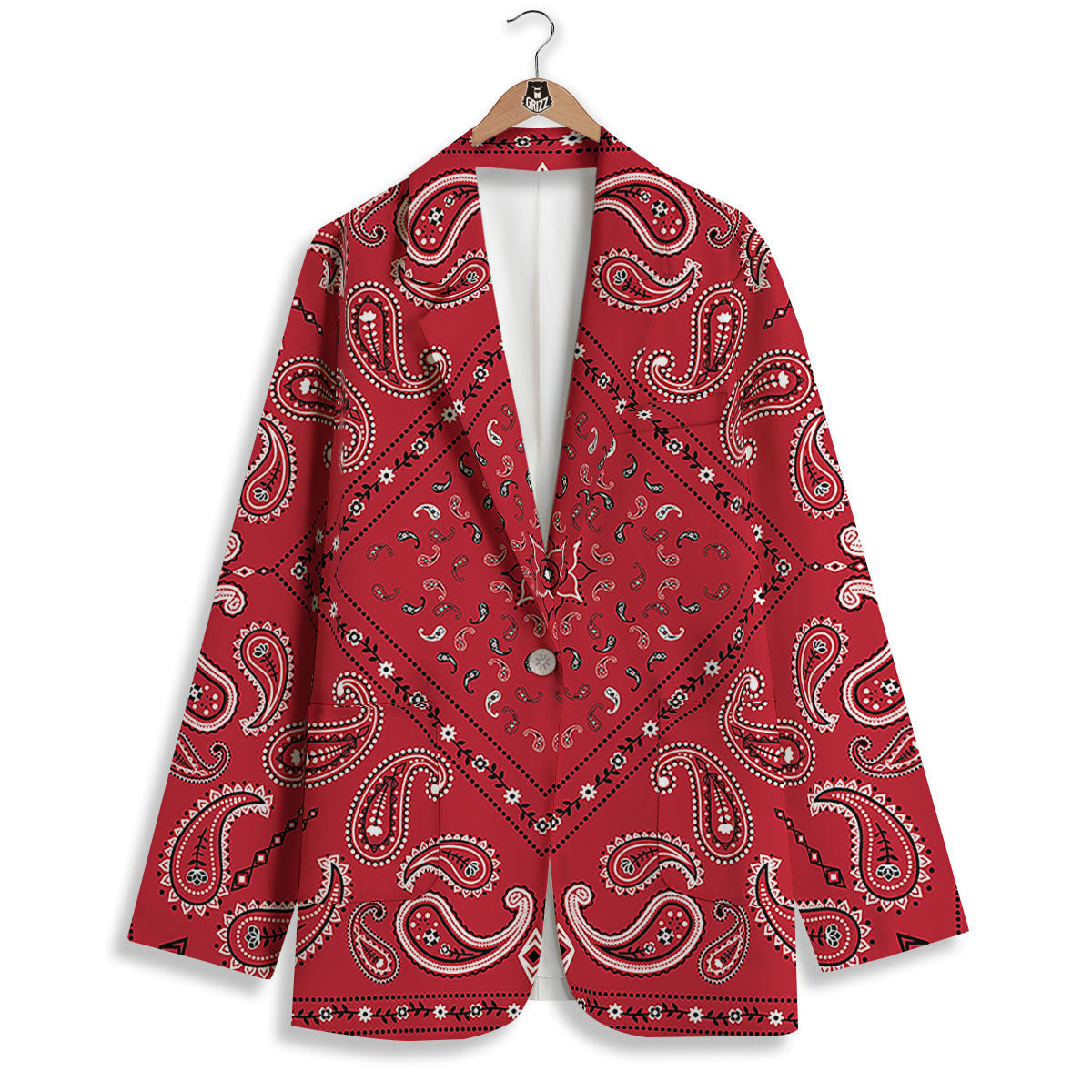 White Bandana And Black Red Print Women's Blazer-grizzshop