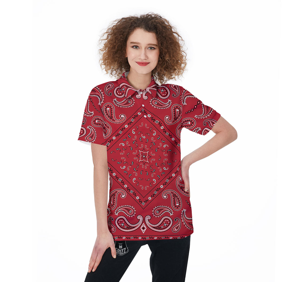 White Bandana And Black Red Print Women's Golf Shirts-grizzshop
