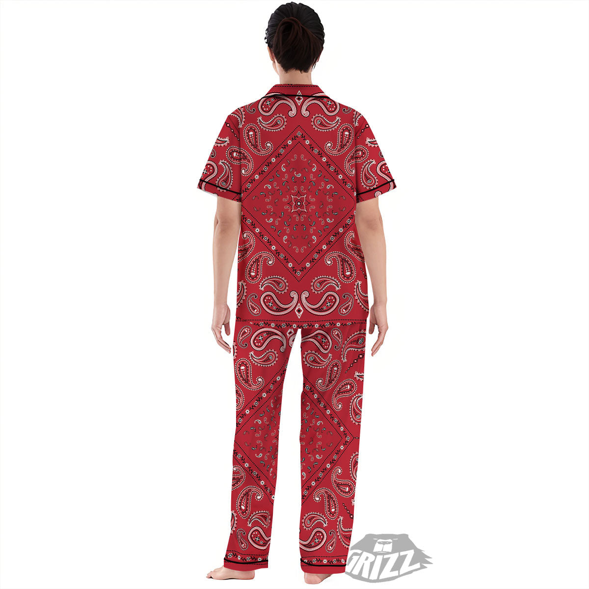 White Bandana And Black Red Print Women's Pajamas Set-grizzshop