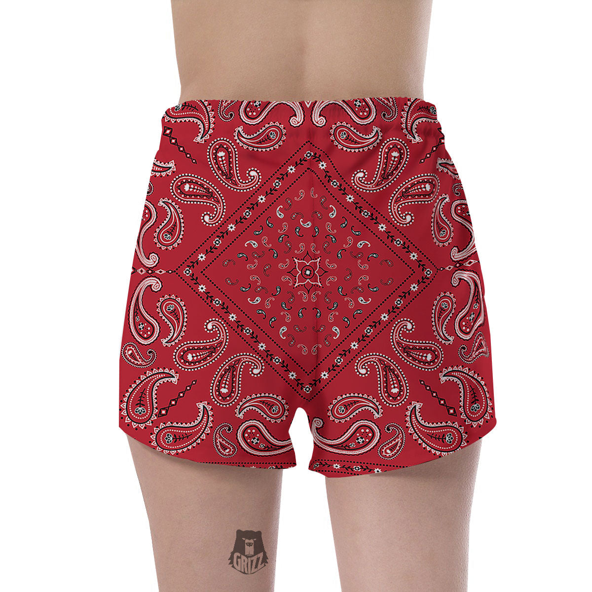 White Bandana And Black Red Print Women's Shorts-grizzshop