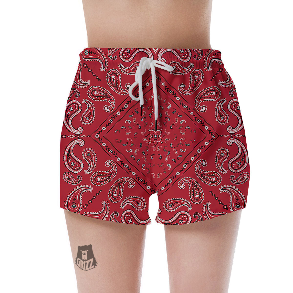 White Bandana And Black Red Print Women's Shorts-grizzshop