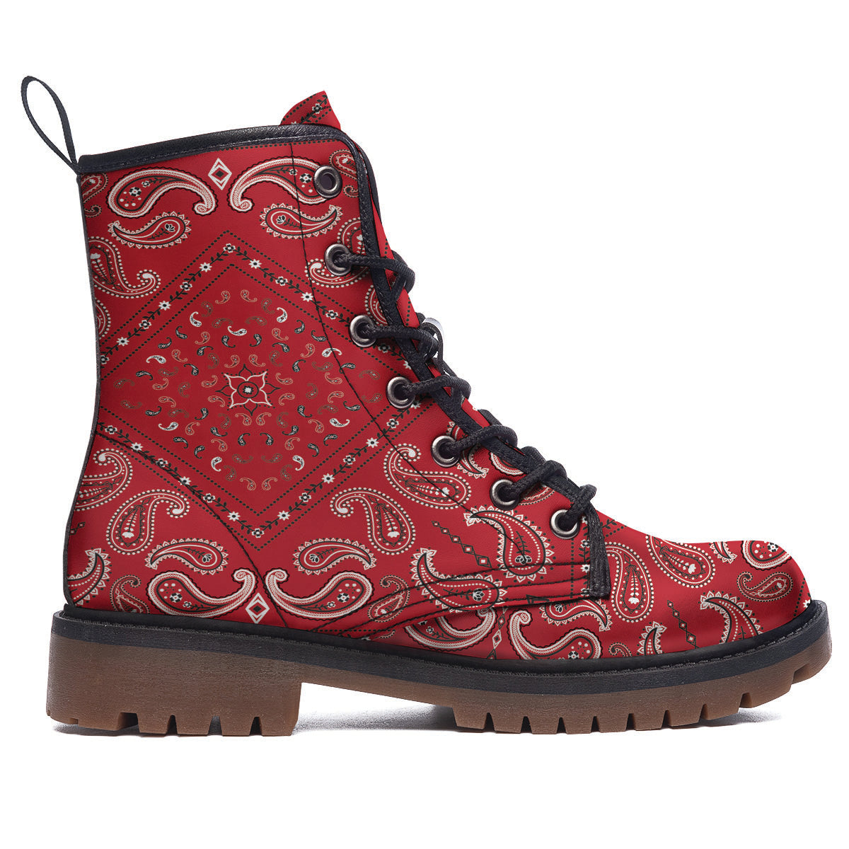 White Bandana And Black Red Print Work Boots-grizzshop