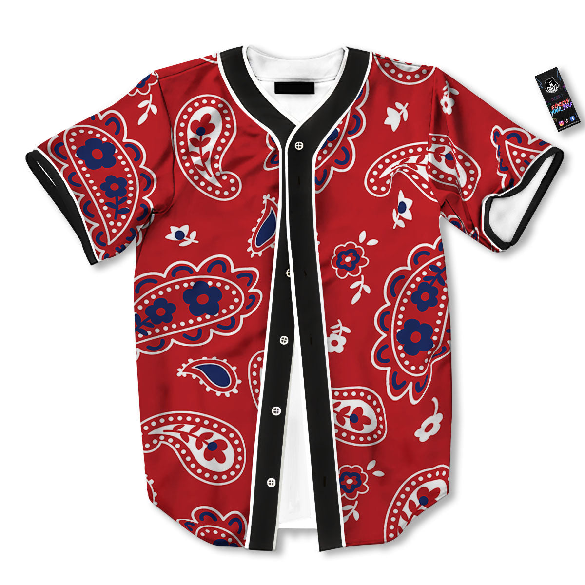 White Bandana And Blue Red Print Baseball Jersey-grizzshop