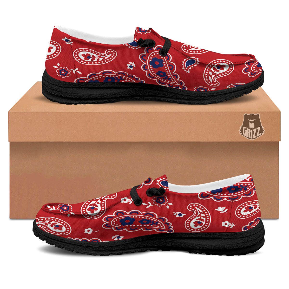 White Bandana And Blue Red Print Black Loafers-grizzshop
