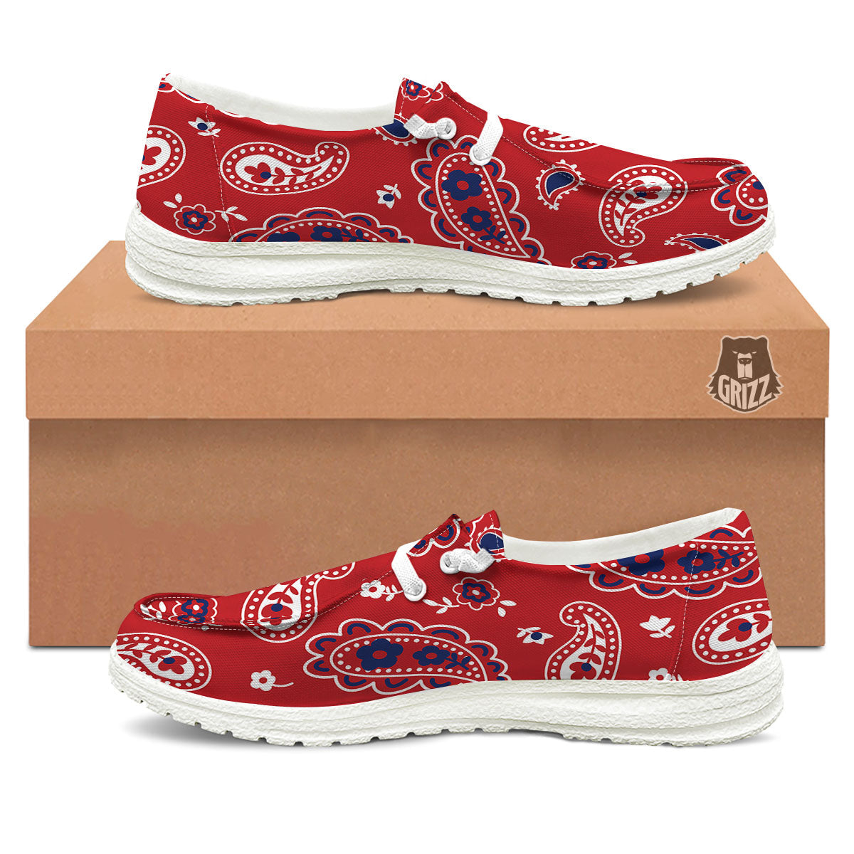 White Bandana And Blue Red Print Black Loafers-grizzshop