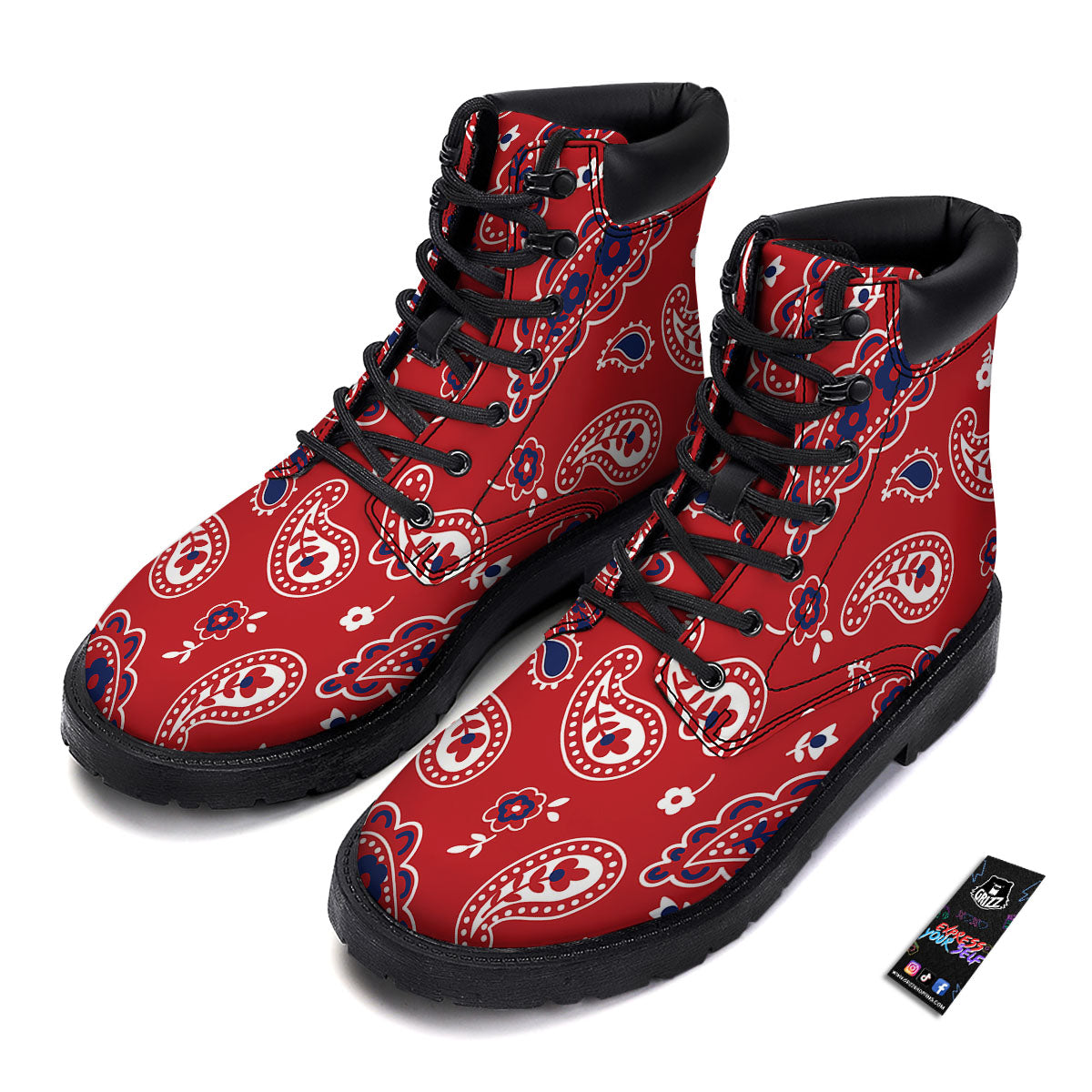 White Bandana And Blue Red Print Boots-grizzshop