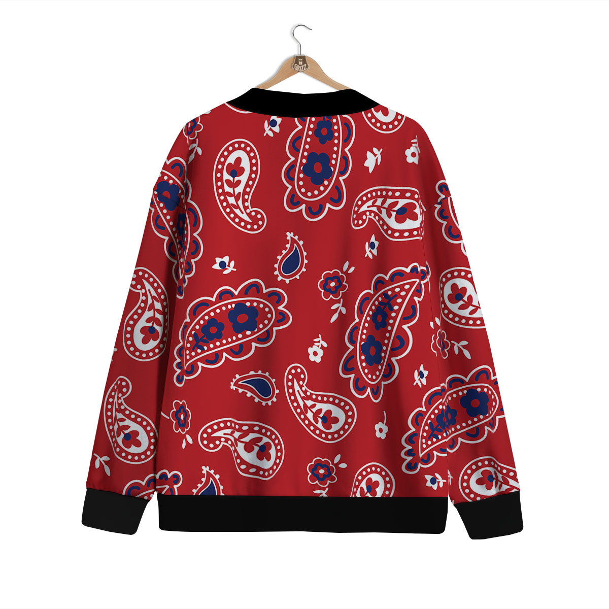 White Bandana And Blue Red Print Cardigan-grizzshop