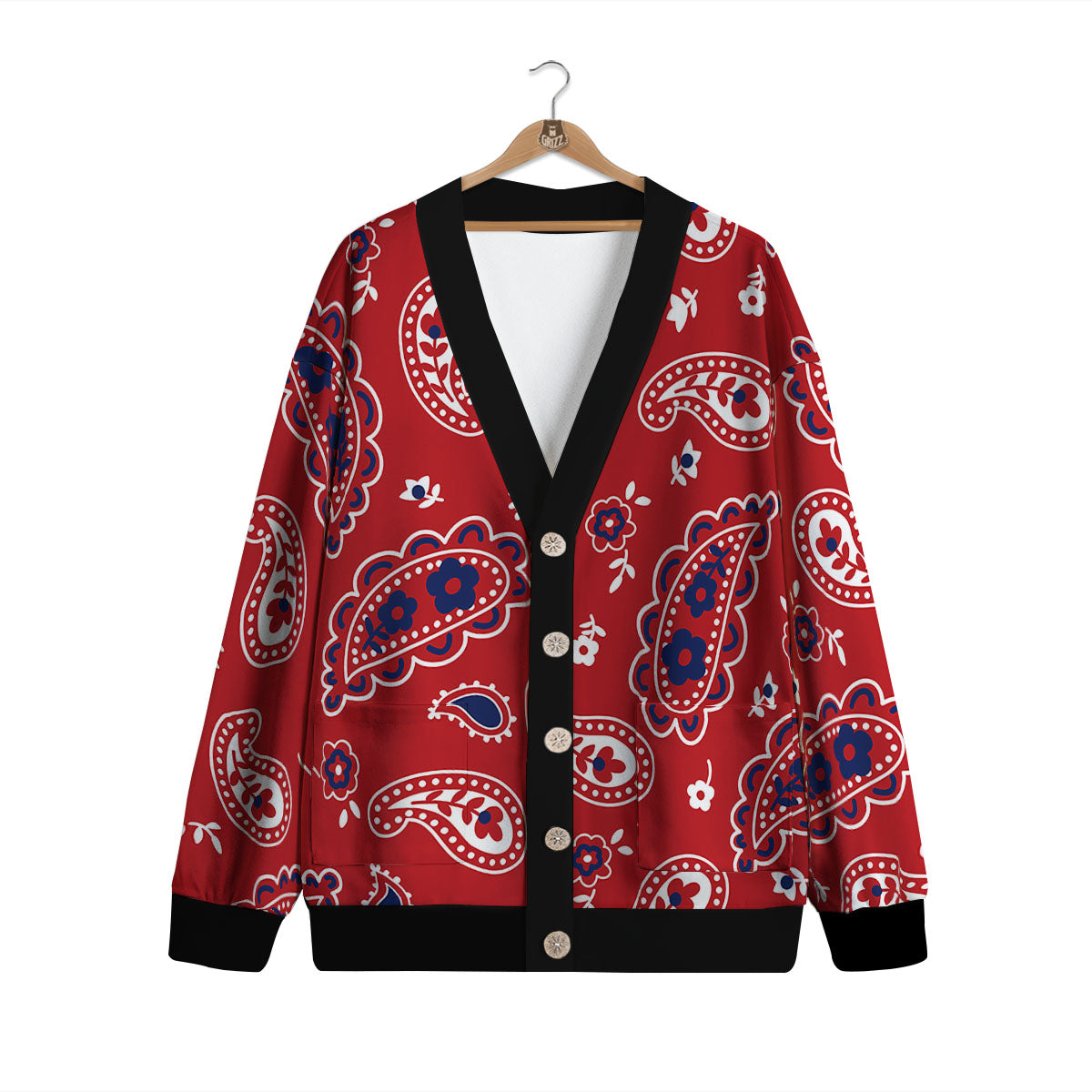 White Bandana And Blue Red Print Cardigan-grizzshop