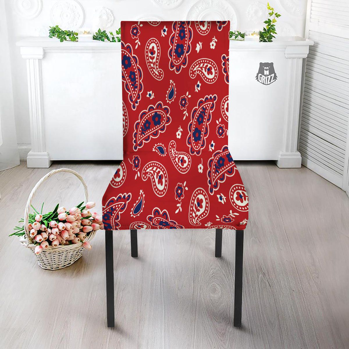 White Bandana And Blue Red Print Dining Chair Slipcover-grizzshop