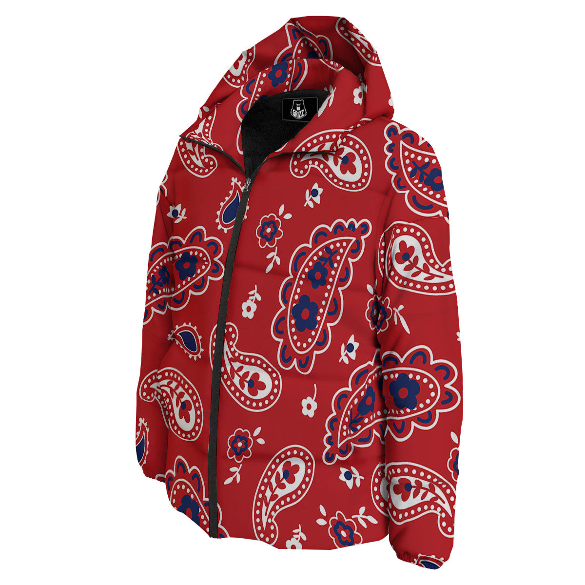 White Bandana And Blue Red Print Down Jacket-grizzshop