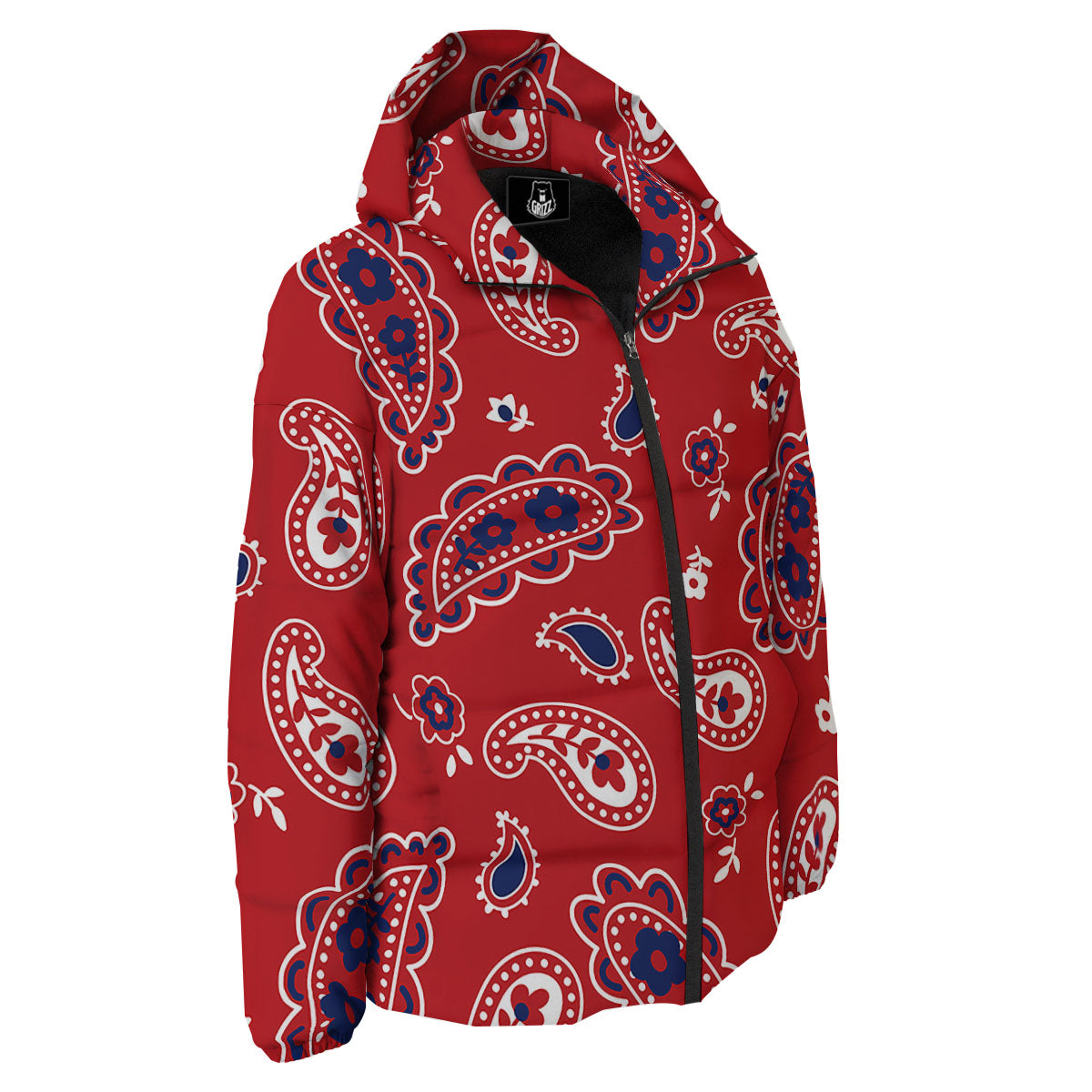 White Bandana And Blue Red Print Down Jacket-grizzshop
