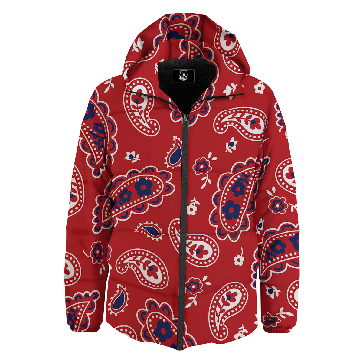 White Bandana And Blue Red Print Down Jacket-grizzshop