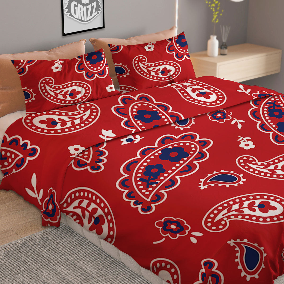 White Bandana And Blue Red Print Duvet Cover Bedding Set
