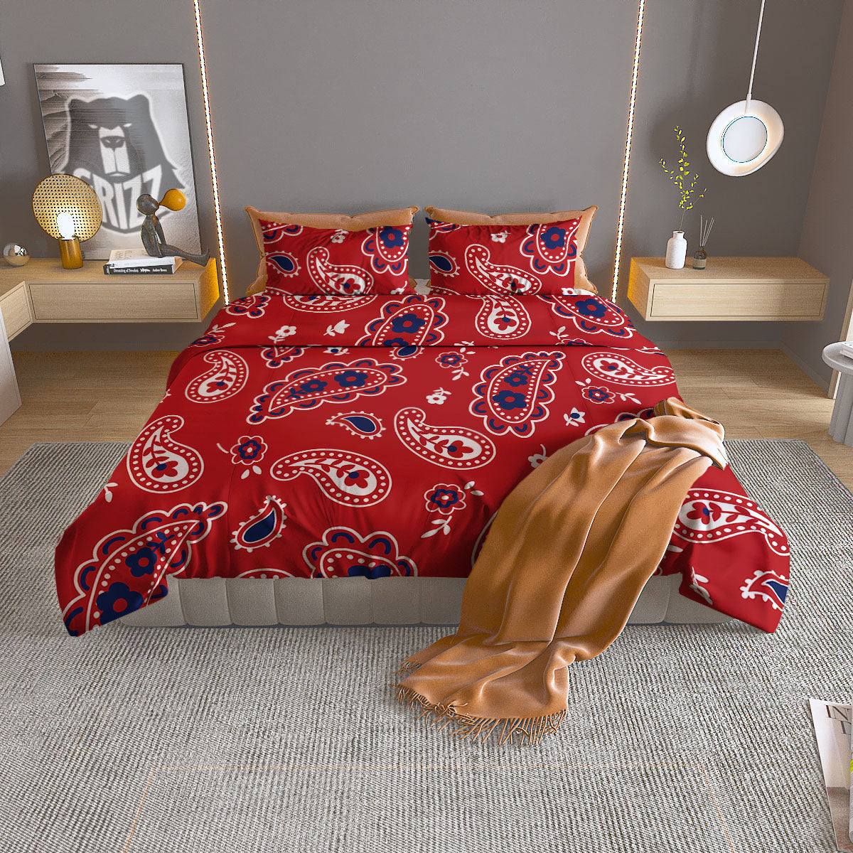 White Bandana And Blue Red Print Duvet Cover Bedding Set