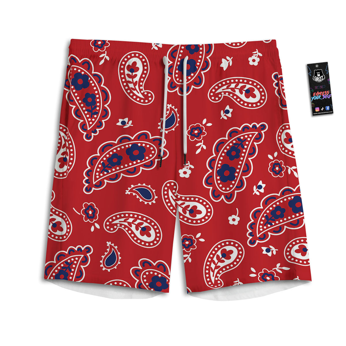 White Bandana And Blue Red Print Men's Athletic Shorts