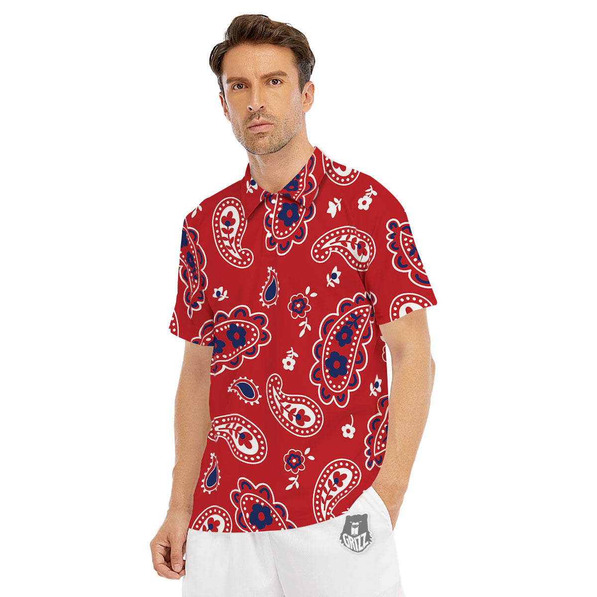 White Bandana And Blue Red Print Men's Golf Shirts-grizzshop