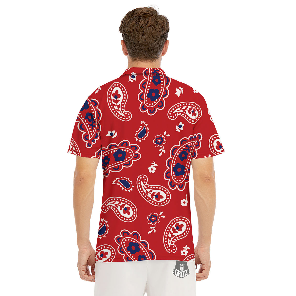 White Bandana And Blue Red Print Men's Golf Shirts-grizzshop