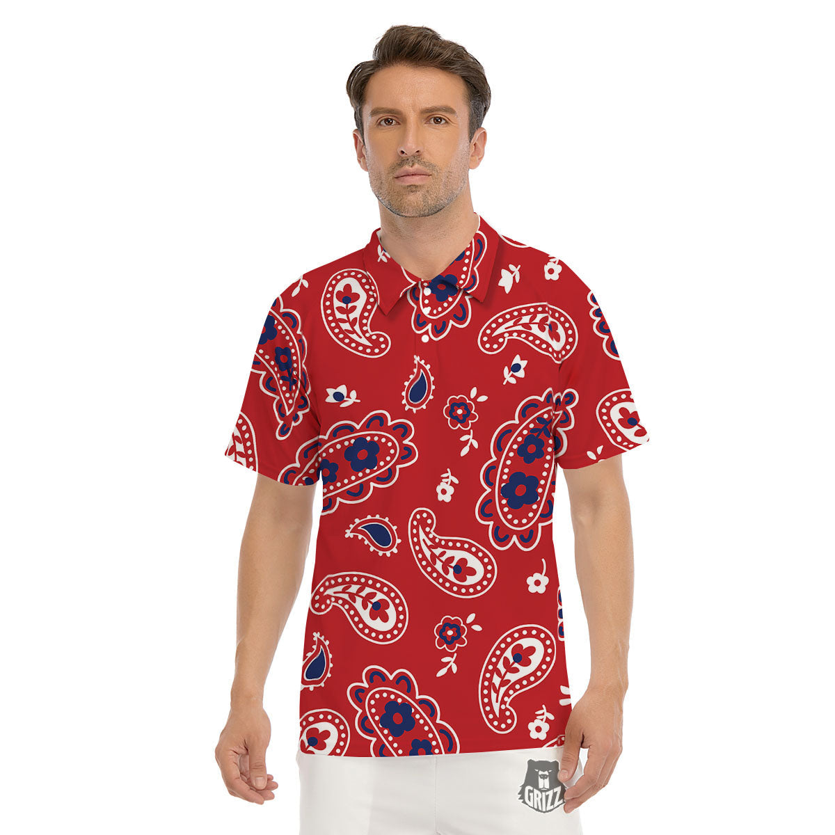 White Bandana And Blue Red Print Men's Golf Shirts-grizzshop