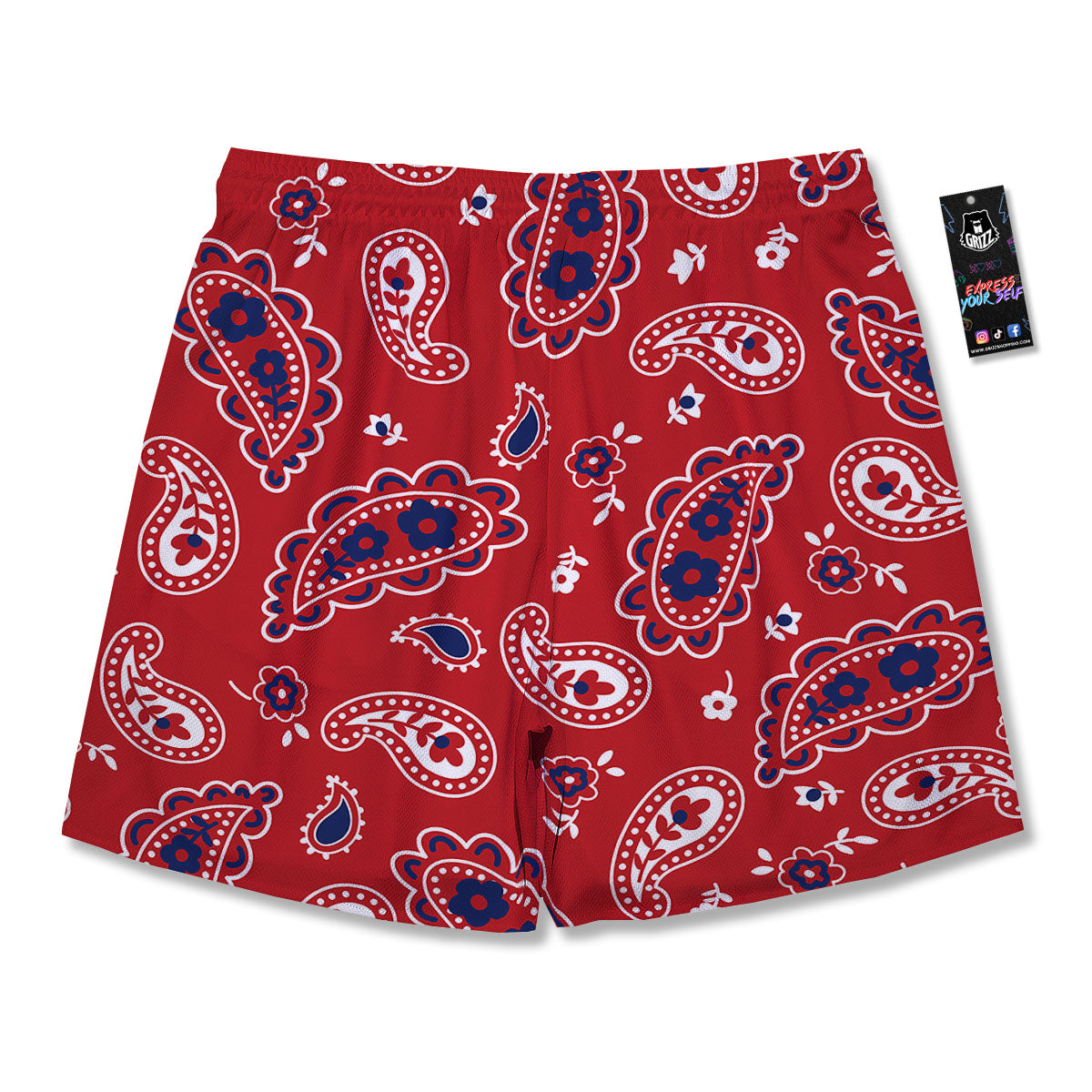 White Bandana And Blue Red Print Men's Running Shorts-grizzshop