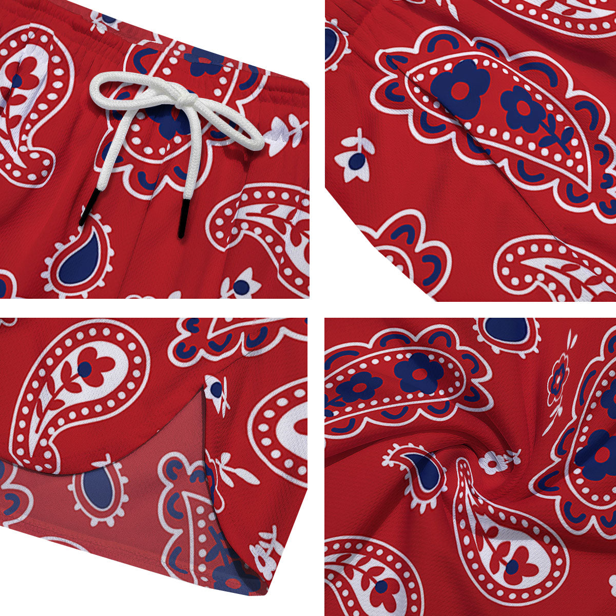 White Bandana And Blue Red Print Men's Running Shorts-grizzshop