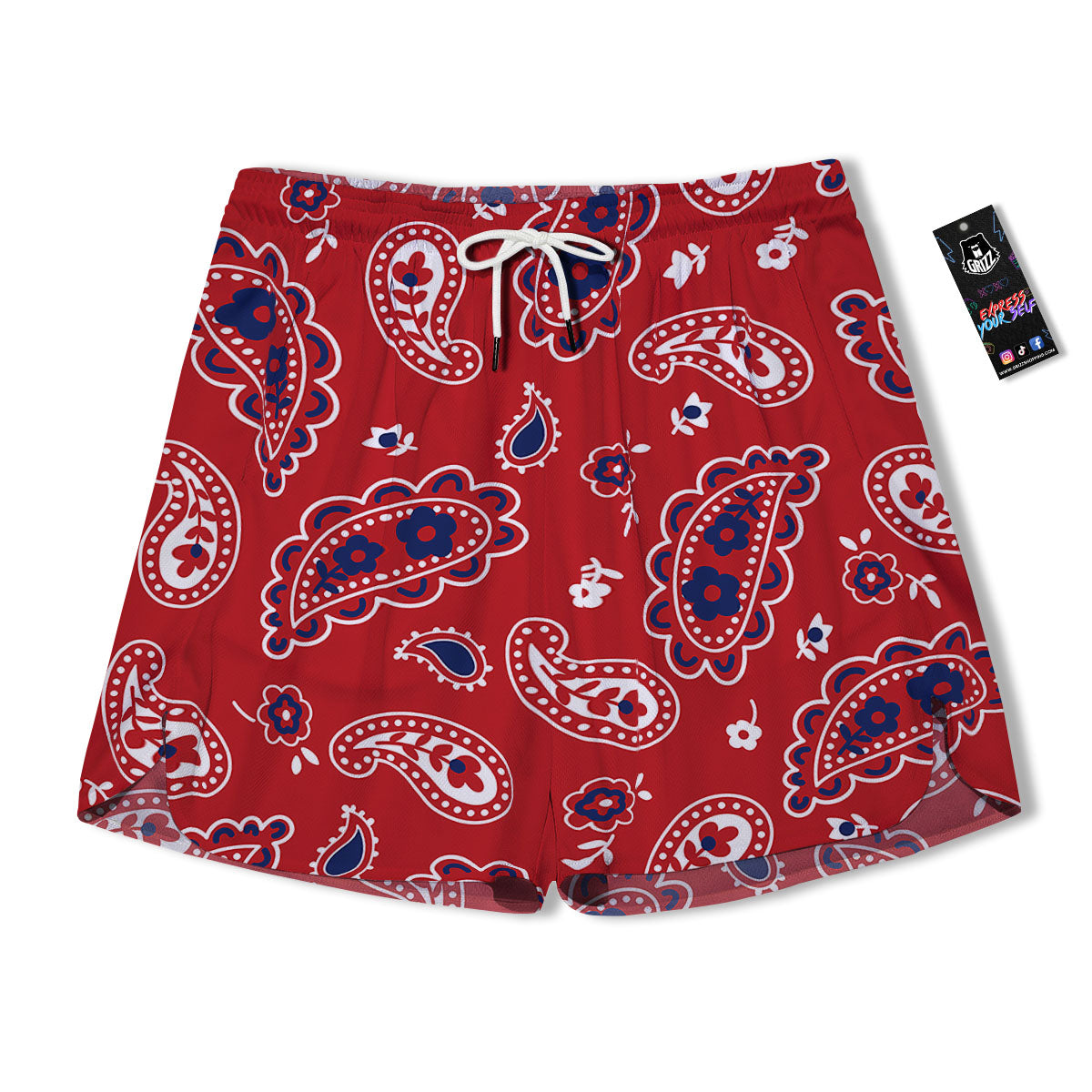 White Bandana And Blue Red Print Men's Running Shorts-grizzshop