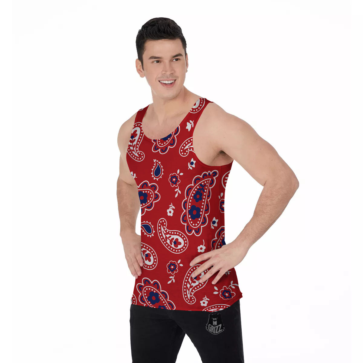 White Bandana And Blue Red Print Men's Tank Top-grizzshop