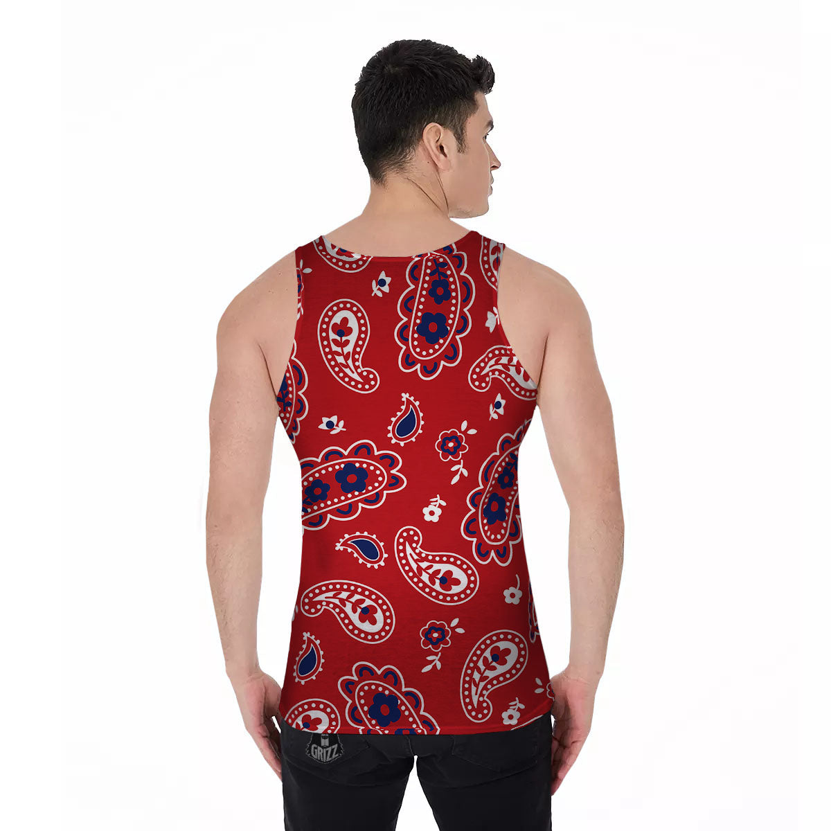 White Bandana And Blue Red Print Men's Tank Top-grizzshop