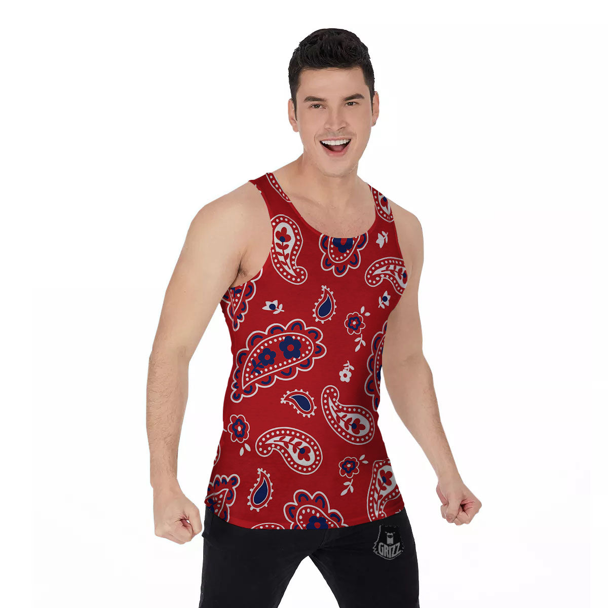 White Bandana And Blue Red Print Men's Tank Top-grizzshop