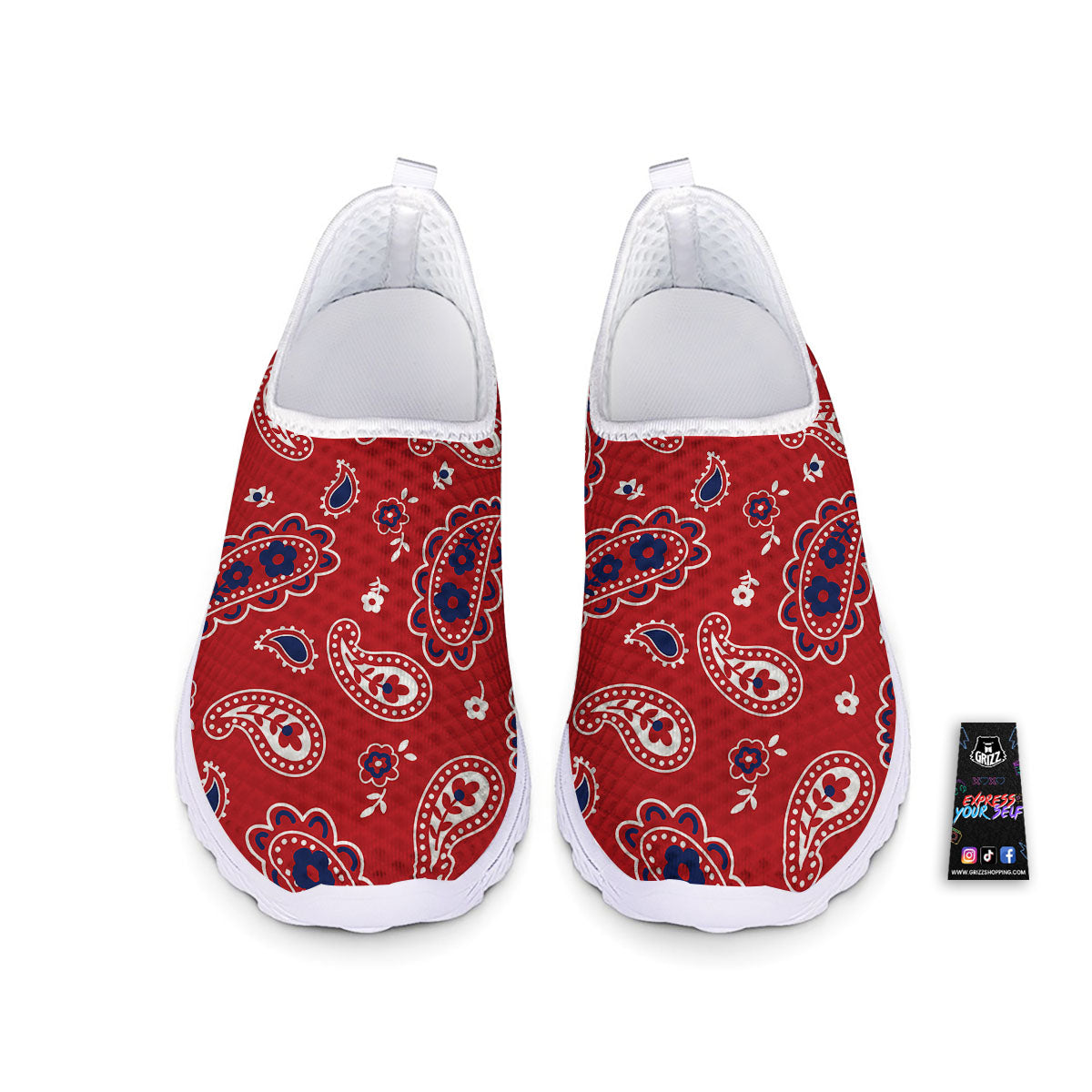 White Bandana And Blue Red Print Nurse Shoes-grizzshop