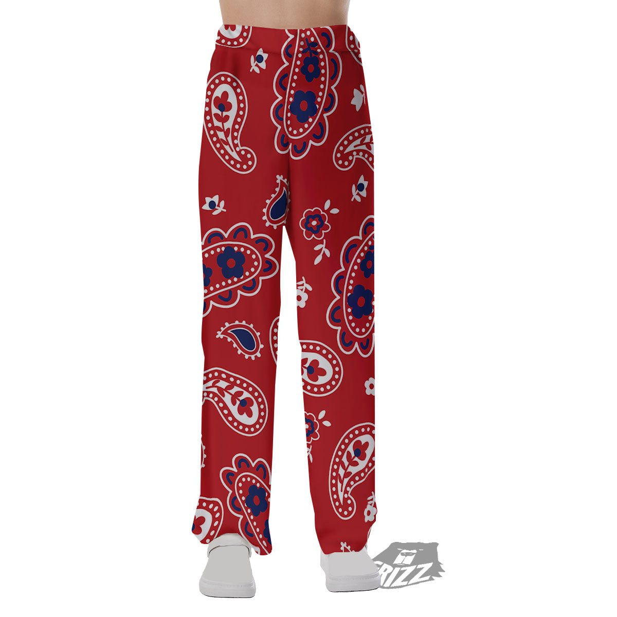 White Bandana And Blue Red Print Pajama Pants-grizzshop