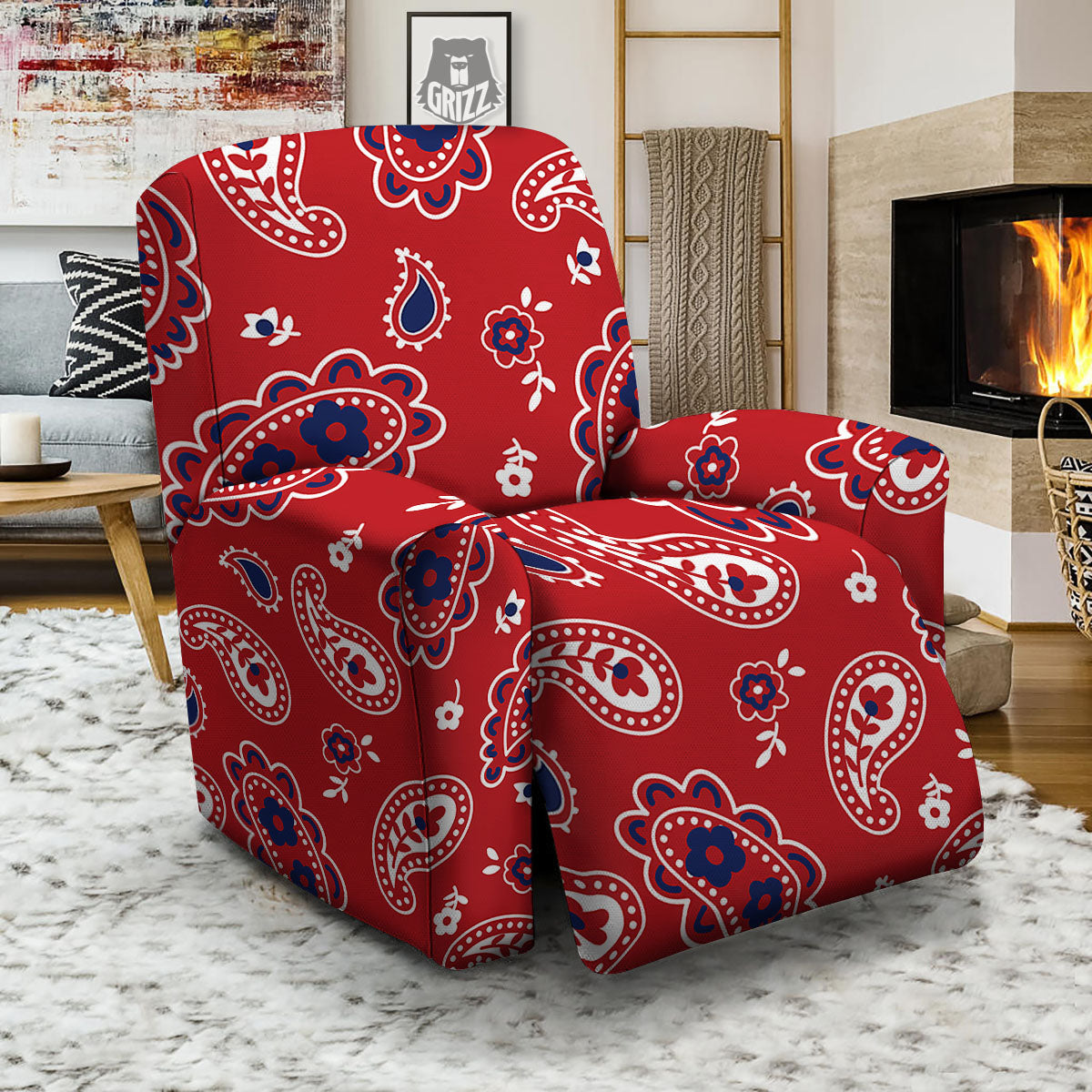 White Bandana And Blue Red Print Recliner Slipcover-grizzshop