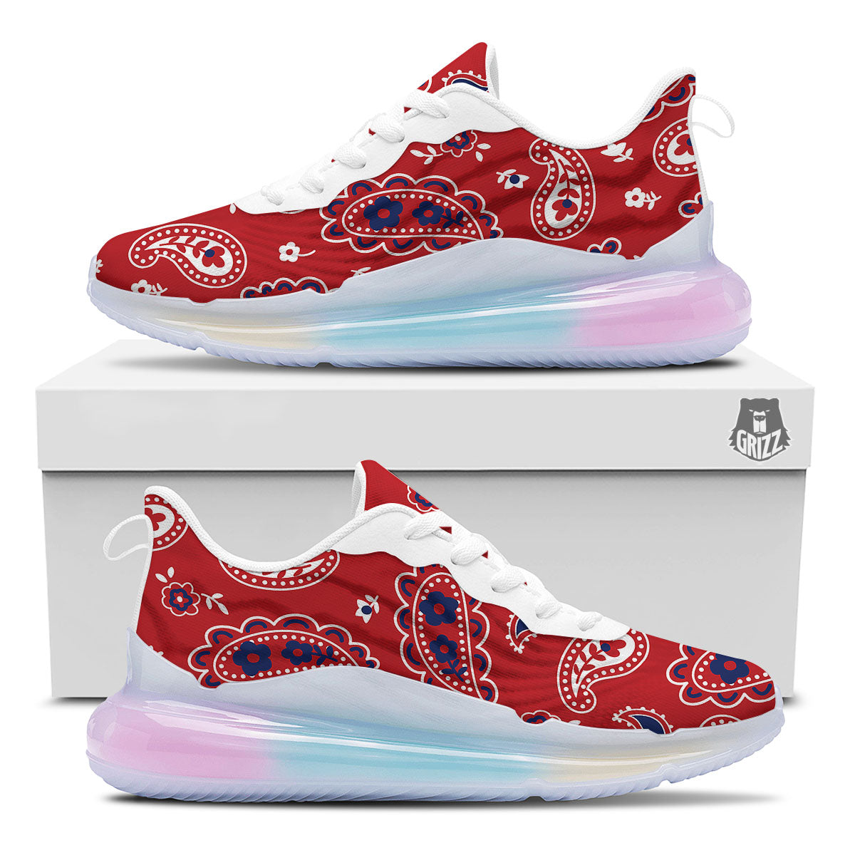 White Bandana And Blue Red Print Running Sneakers-grizzshop