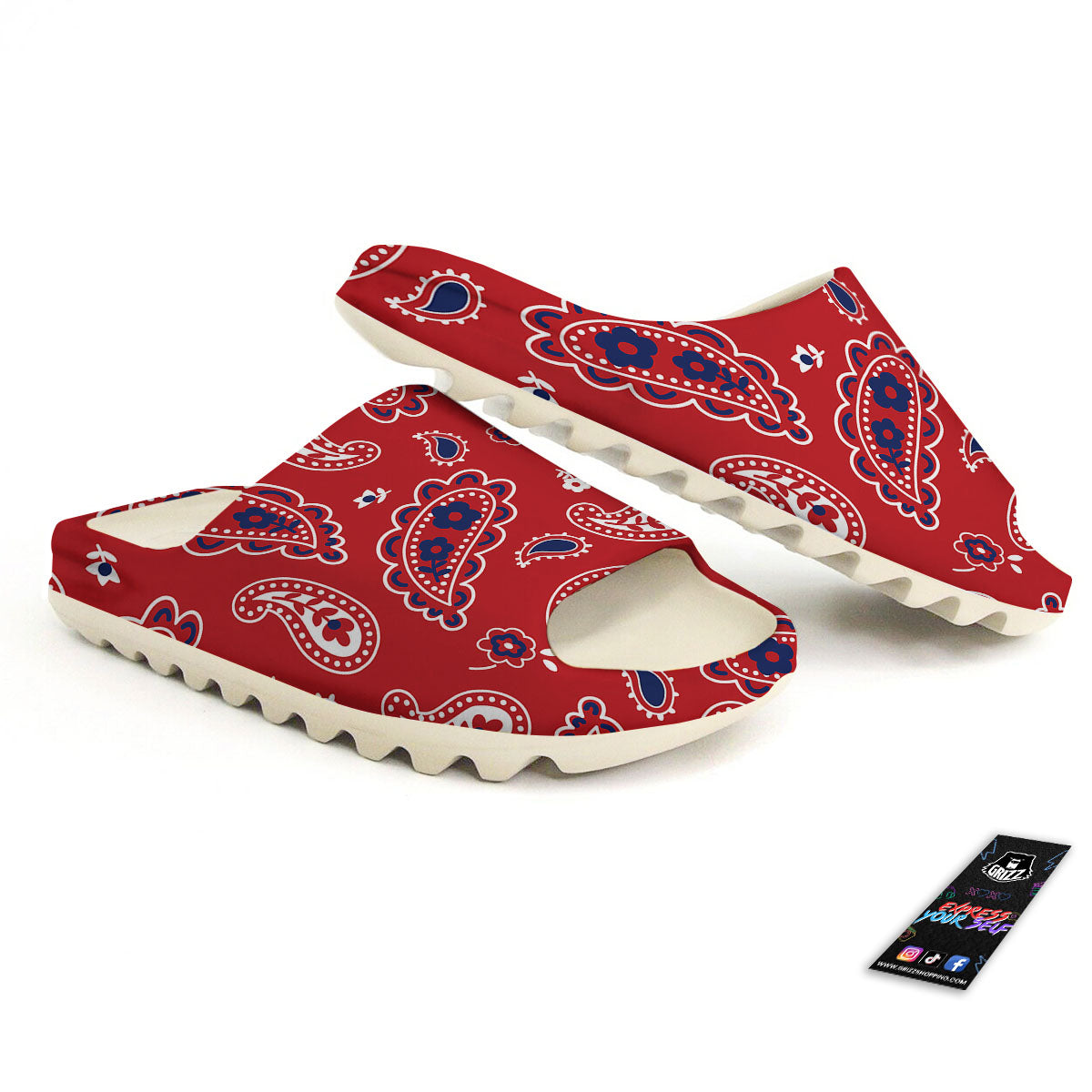 White Bandana And Blue Red Print Sandals-grizzshop