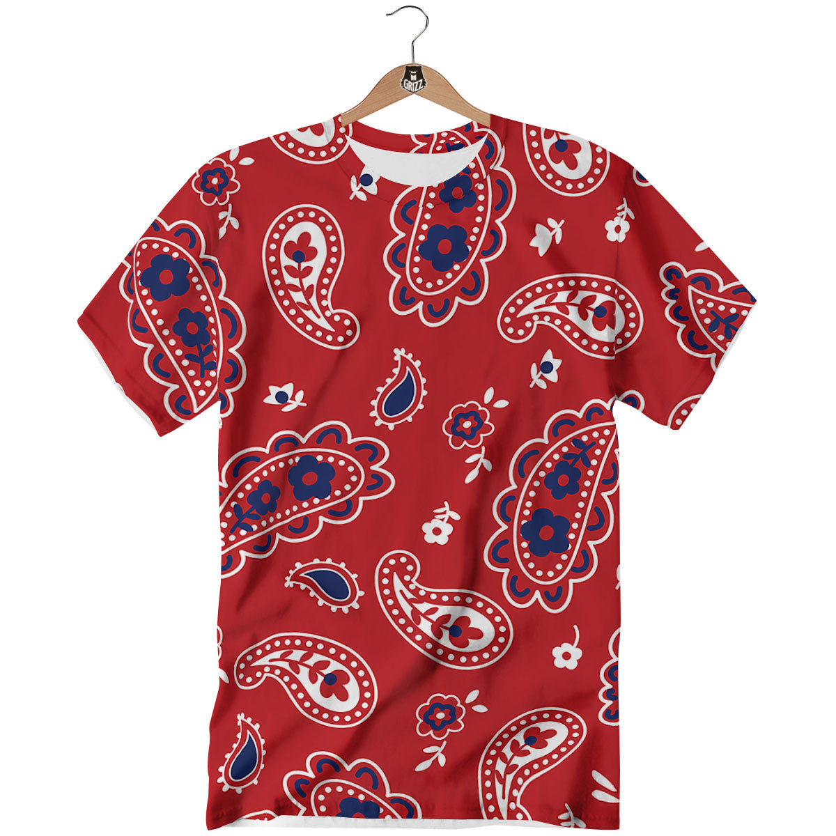 White Bandana And Blue Red Print T-Shirt-grizzshop