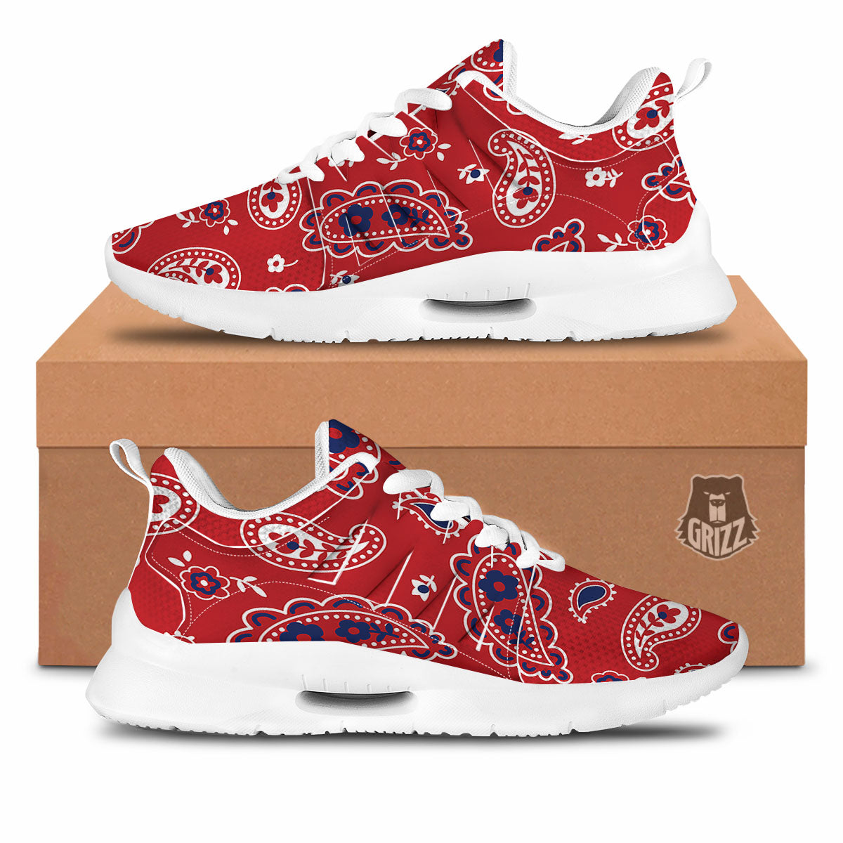White Bandana And Blue Red Print Tennis Shoes-grizzshop