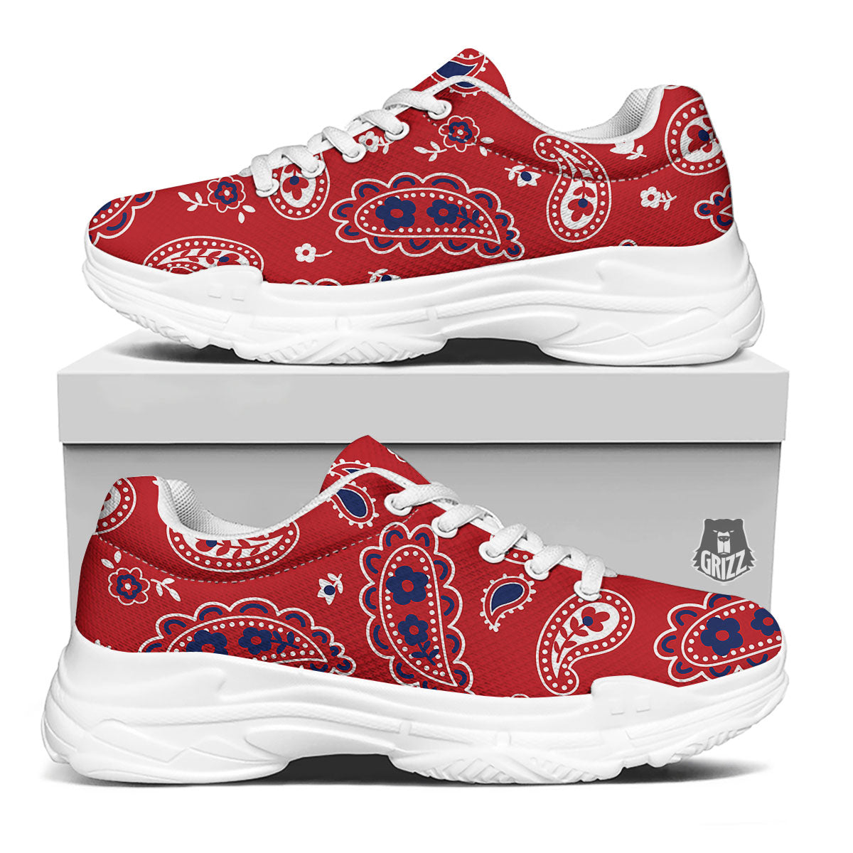 White Bandana And Blue Red Print White Chunky Shoes-grizzshop