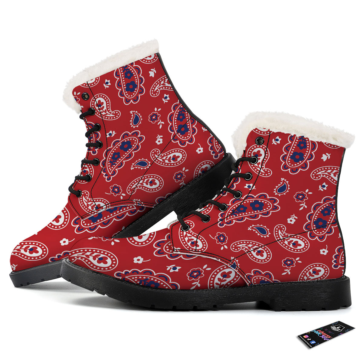 White Bandana And Blue Red Print Winter Boots-grizzshop
