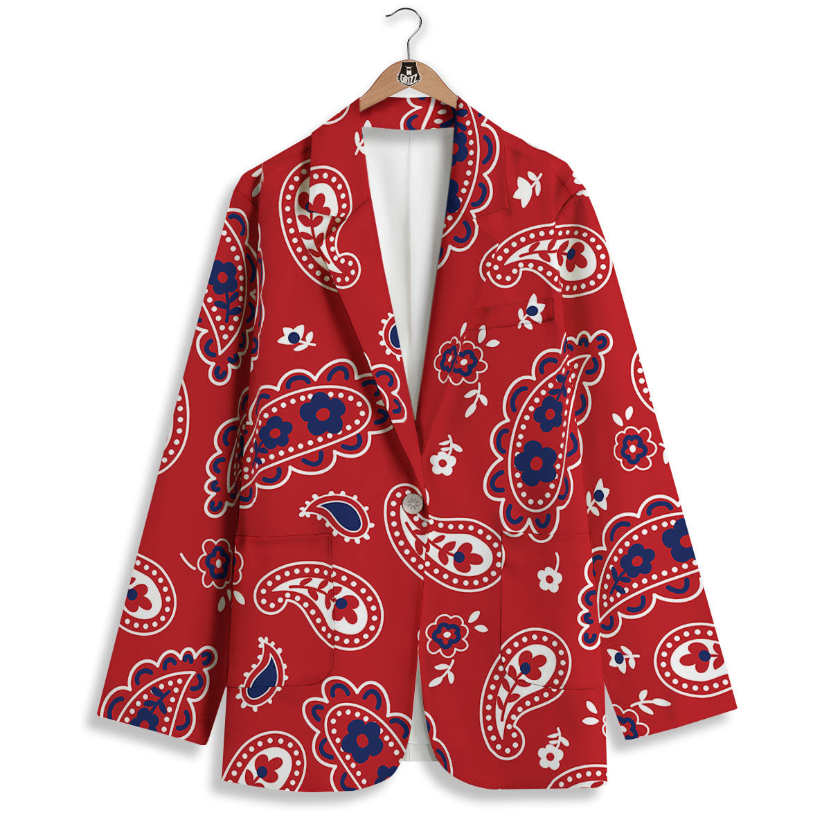 White Bandana And Blue Red Print Women's Blazer-grizzshop