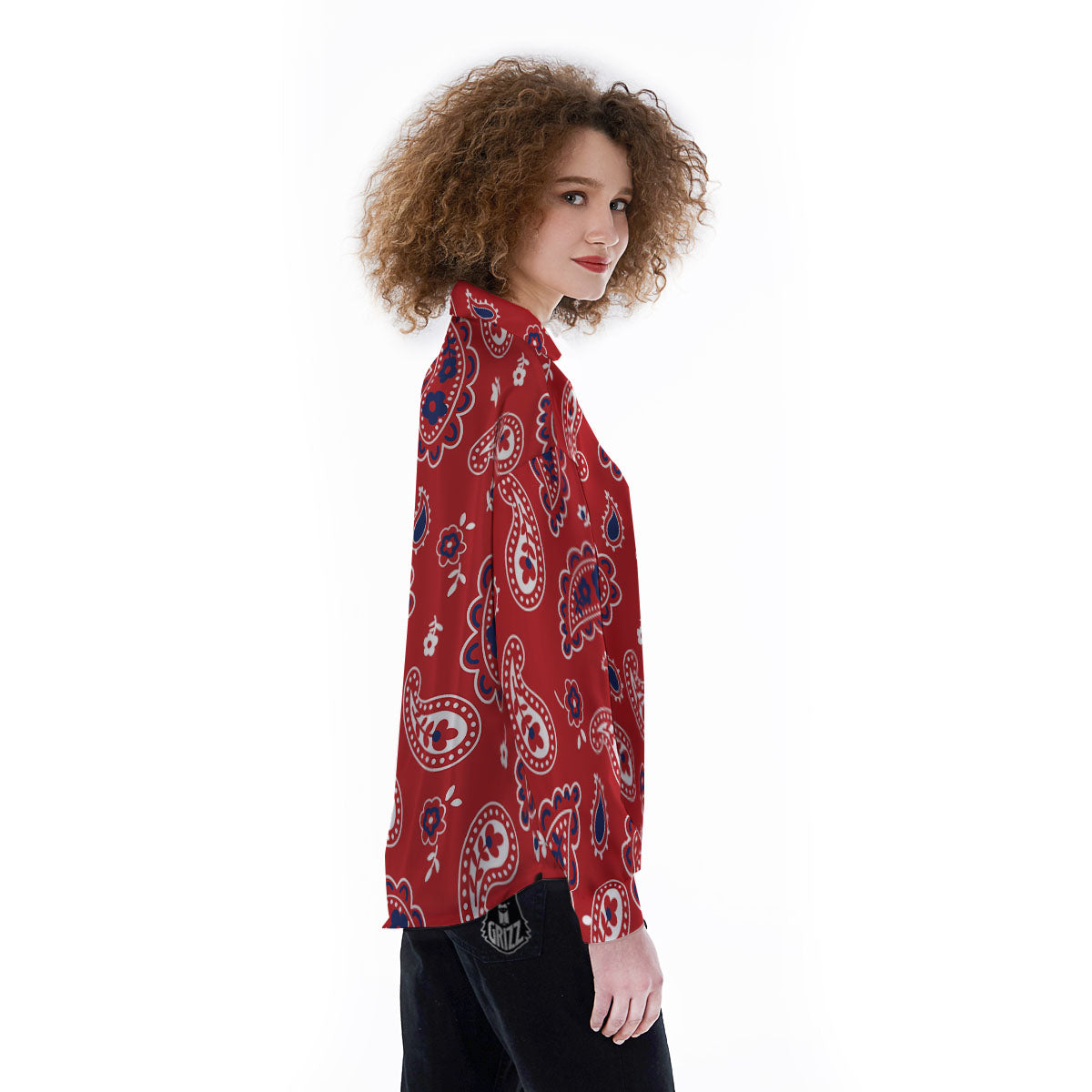 White Bandana And Blue Red Print Women's Long Sleeve Shirts-grizzshop