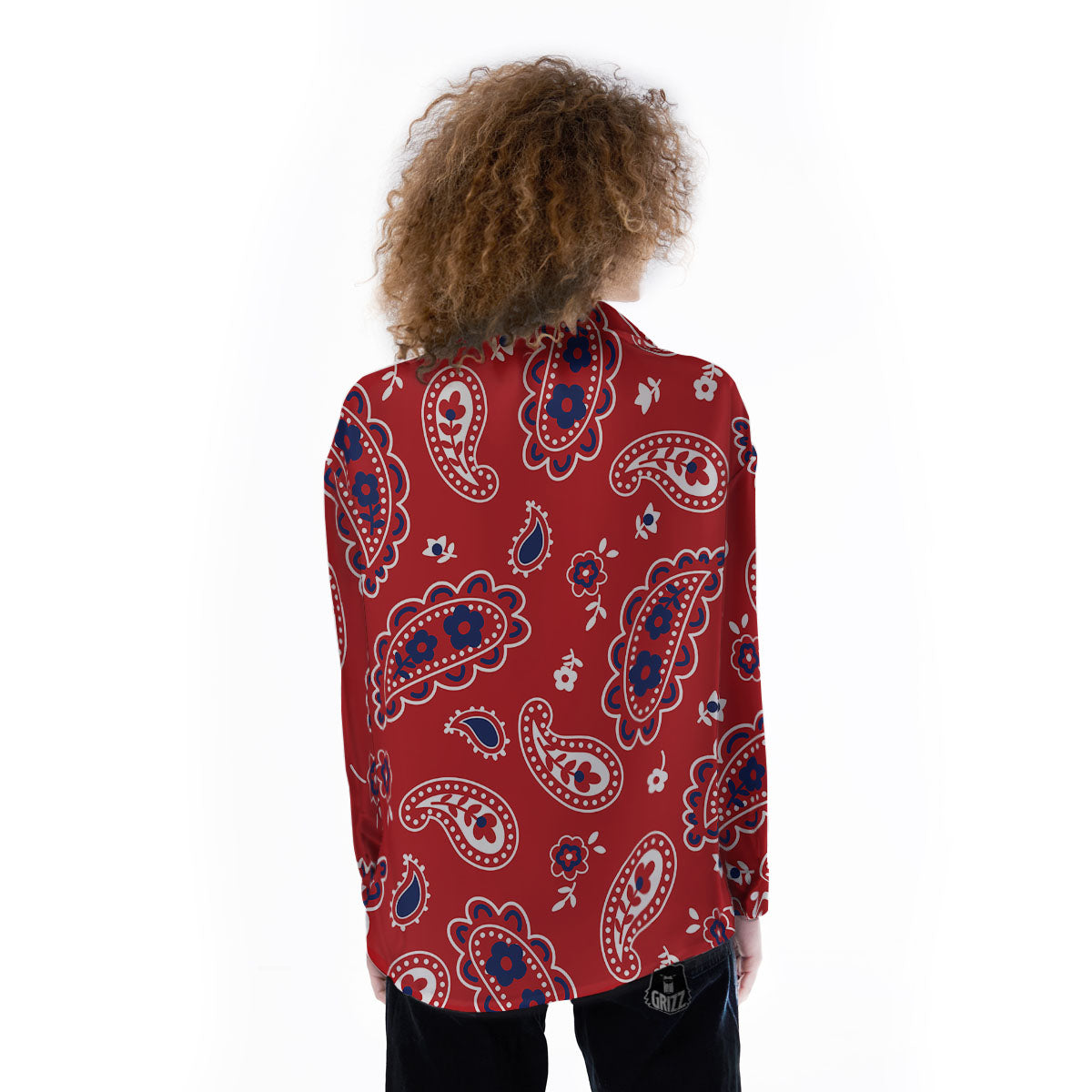 White Bandana And Blue Red Print Women's Long Sleeve Shirts-grizzshop