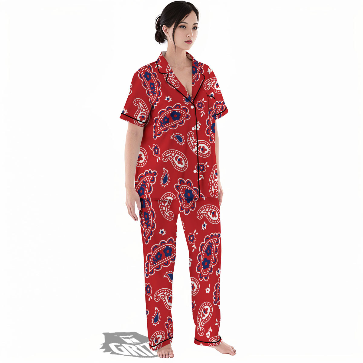 White Bandana And Blue Red Print Women's Pajamas Set-grizzshop