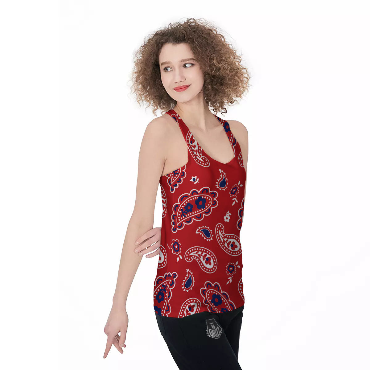 White Bandana And Blue Red Print Women's Racerback Tank Top-grizzshop