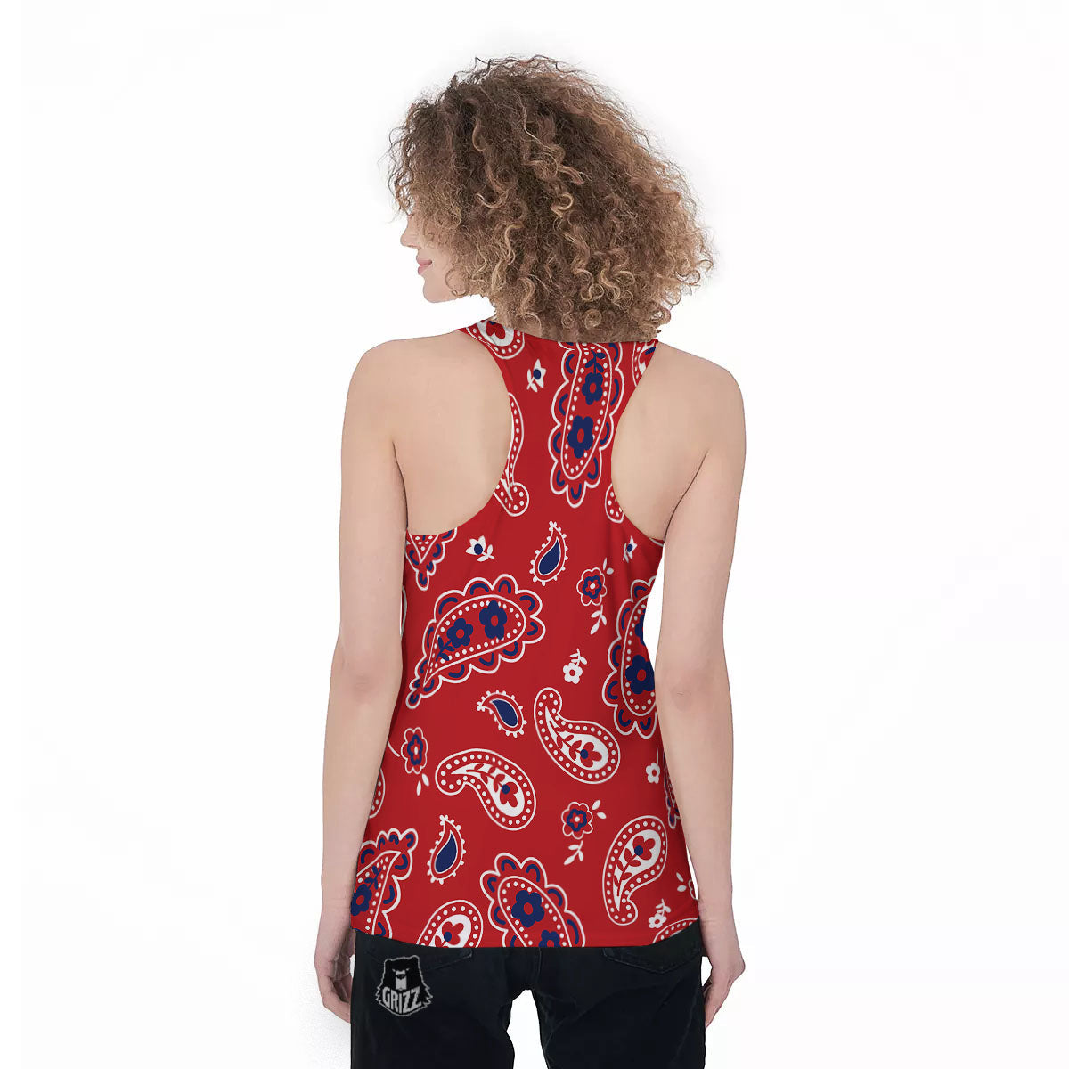 White Bandana And Blue Red Print Women's Racerback Tank Top-grizzshop