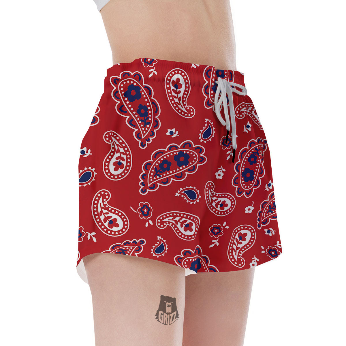 White Bandana And Blue Red Print Women's Shorts-grizzshop