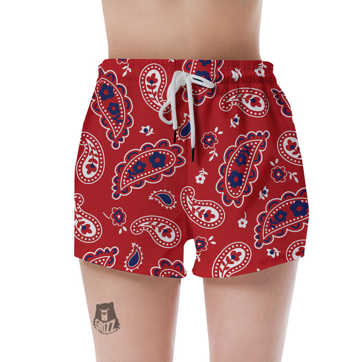 White Bandana And Blue Red Print Women's Shorts-grizzshop