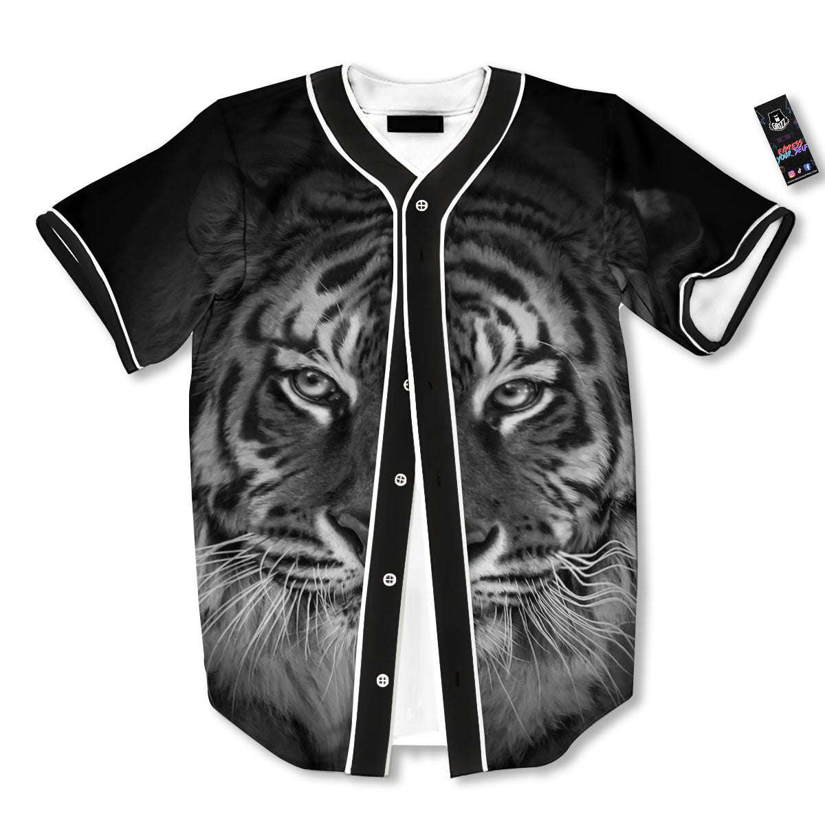 White Bengal Tiger Monochrome Print Baseball Jersey-grizzshop