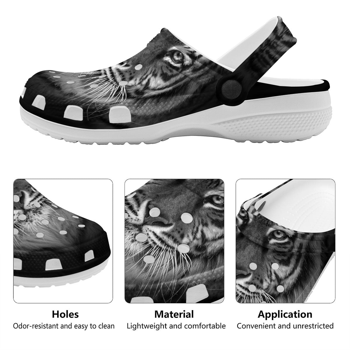 White Bengal Tiger Monochrome Print Clog-grizzshop